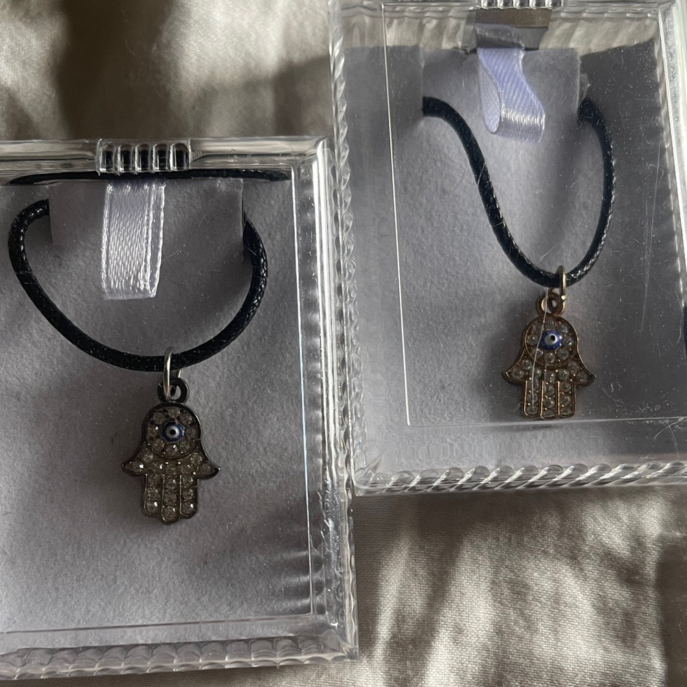 Vtg Hamsa Evil Eye Pendant Rope style, 90s retro Necklace NOS